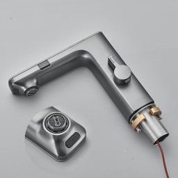 Torneira da bacia do sensor inteligente com tela digital, Torneira misturadora de água quente e fria, Vanity Touchless Faucet para banheiro, Torneira de torneira - Image 5
