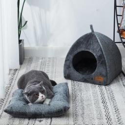 Confortável cama dobrável de pelúcia, sofá macio para cães pequenos e médios, casa de gatos, almofada para dormir para cachorros, ninho quente para inverno - Image 3