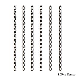 Preto e branco Checkered Racing Paper Straws, biodegradável, descartável, canudos para festa de aniversário, decorações, 10-100pcs - Image 6