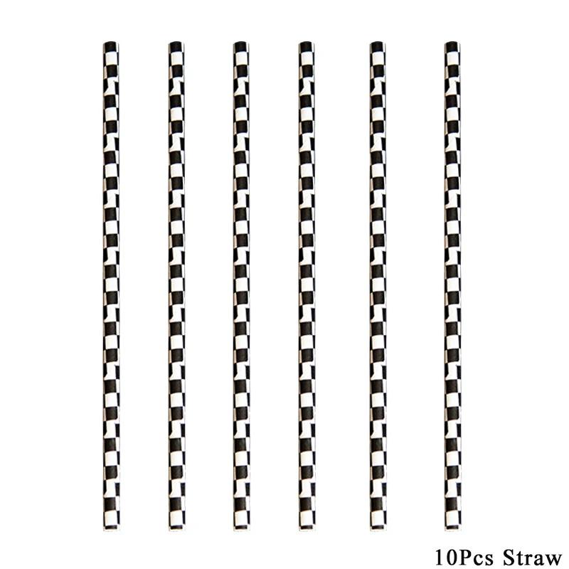 Preto e branco Checkered Racing Paper Straws, biodegradável, descartável, canudos para festa de aniversário, decorações, 10-100pcs - Image 1