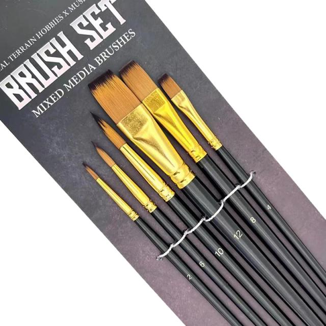 Conjunto de 6 Pincéis de Pintura com Punho de Madeira para Óleo, Aquarela e Acrílico - Ideal para Artistas e Artesanato