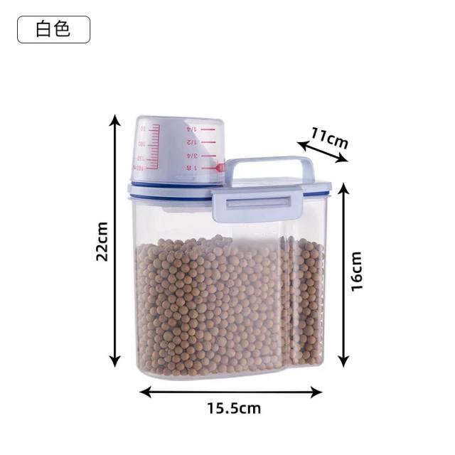 Armazenamento ideal de alimentos para cães e gatos: tanque de plástico selado e à prova de umidade com tampas e caixa de vedação.