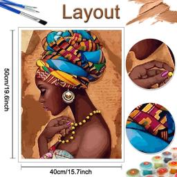 Huacan-pintura a óleo de mulher africana sobre tela, presente de arte pintados à mão, fotos diy por número, kits figura menina, decoração - Image 2
