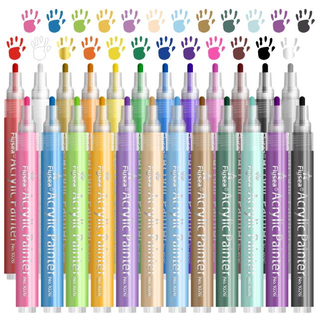 Marcadores de Tinta Acrílica para Pintura Rupestre e Artesanato - 12 a 24 Cores com Ponta Média de 2-3mm
