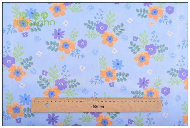 Tecido de Sarja Impressa Floral Azul para Patchwork e Quilting em Algodão - 3 Especificações Disponíveis