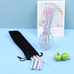Acessórios da cozinha de silicone reutilizável canudos bebendo dobrável palha flexível com escovas de limpeza suprimentos festa crianças ferramentas barra - Image 2