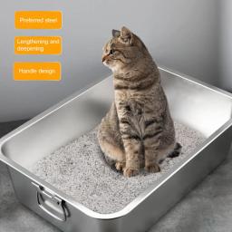 Aço inoxidável Cat Litter Box, durável caixa profunda, espaçoso, Low Entry Design, fácil acesso, Pet Acessórios - Image 1