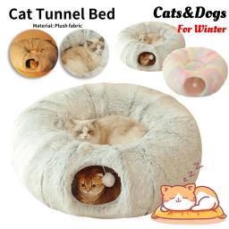 Cama redonda dobrável profunda do túnel do sono para animais de estimação, caverna quente, luxuoso longo, gatos e cães pequenos, inverno - Image 1