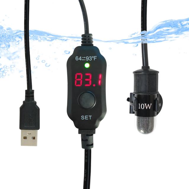 Aquecedor Submersível Ajustável para Aquário com Display Digital LED e Termostato - Ideal para Tanques de Tartaruga, 10W