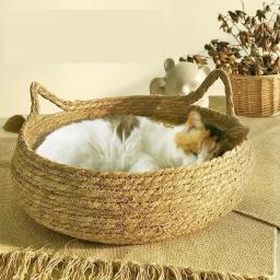 Handmade Vine Woven Cat Nest, Almofada Destacável, Lavável, Puro, Universal, Sazonal, Calor, Pet Shop, Acessórios, 4 Estações, Inverno - Image 2