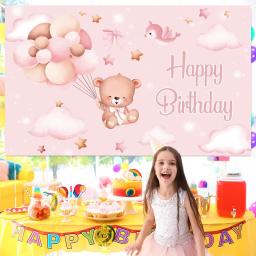 Urso de pelúcia dos desenhos animados chá de bebê festa de aniversário decoração cenários banner criança flores balão fotografia fundo cartaz adereços - Image 4