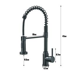 Primavera preta puxar para baixo torneiras de cozinha fluxo cabeça spray água quente e fria rotação aço inoxidável misturador cozinha guindaste - Image 5