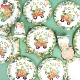 Descartável Cartoon Dinosaur Tableware, Decoração Do Partido, Fontes De Aniversário, Baby Shower, Selva Safari, Crianças - Image 3
