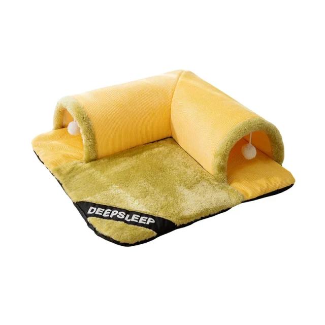 Cama de Brinquedo Tunnel Plush para Gatos com Almofada Destacável e Tapete Lavável para Atividades e Descanso