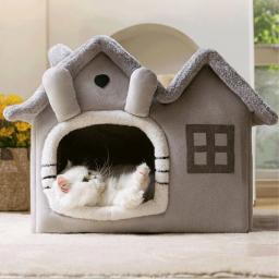 Casa dobrável para gatos com castelo destacável, acessórios para ninho lavável, cama para cães pequenos e gatos, suprimentos para animais, inverno - Image 1