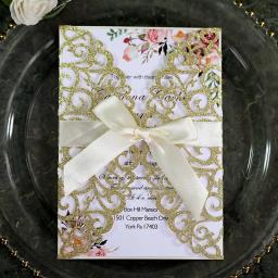 25 cartões de convite de casamento de papel do brilho dos pces com cartão do envelope bolso personalizado maraige aniversário mariage festa de batismo favores - Image 2