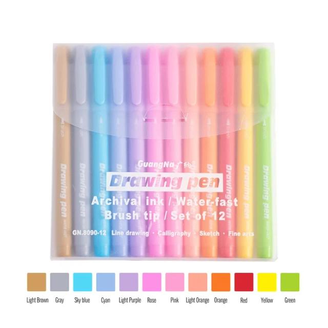 Água Tinta Pastel para Caligrafia e Journaling - 12 Cores com Ponta de Escova e Pincel