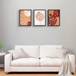 Quadros Decorativos 3 Peças Moldura Vidro Folhagem Abstrato - Image 2