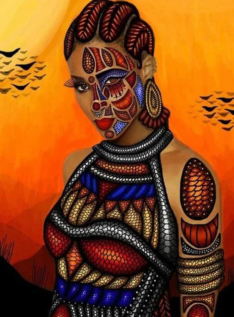Pintura a óleo de mulher africana em tela - Kit de arte DIY para decorar com fotos numeradas