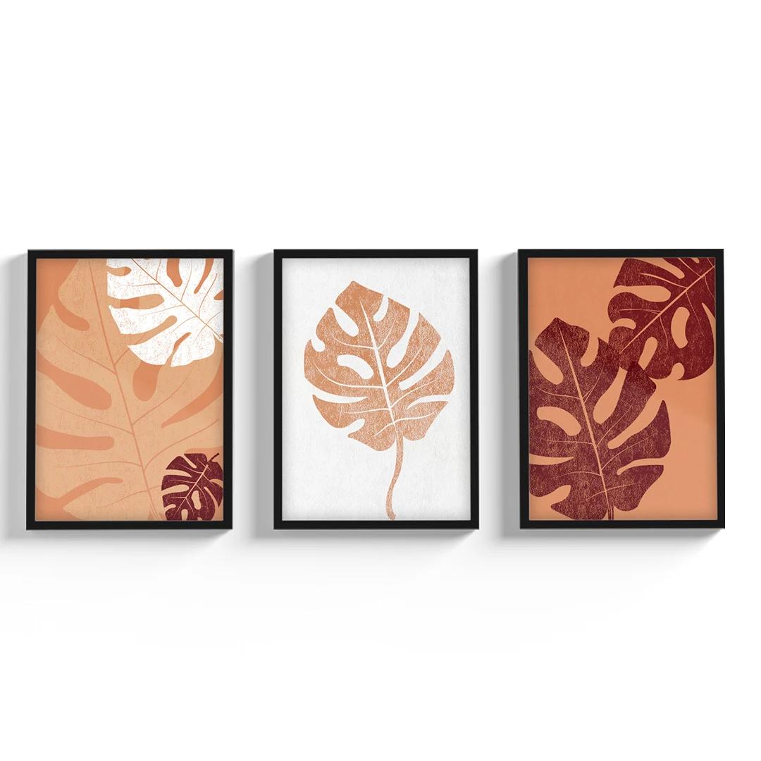 Quadros Decorativos 3 Peças Moldura Vidro Folhagem Abstrato - Image 1
