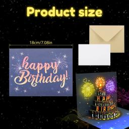 Cartões de aniversário com luzes e som, 3D, pop-up, fogos de artifício, cartões para mulheres e crianças - Image 6