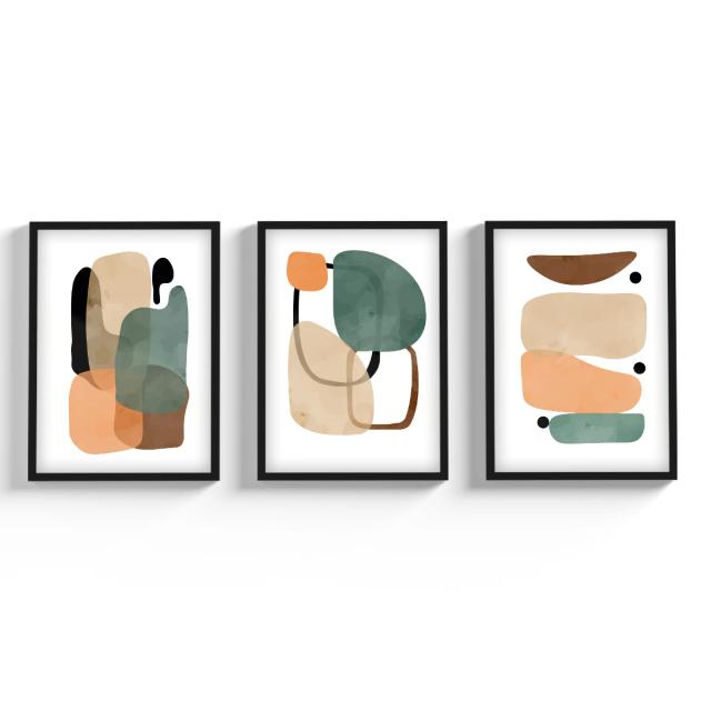 Quadro Decorativo Abstrato com Moldura de Vidro para Sala e Quarto Moderno