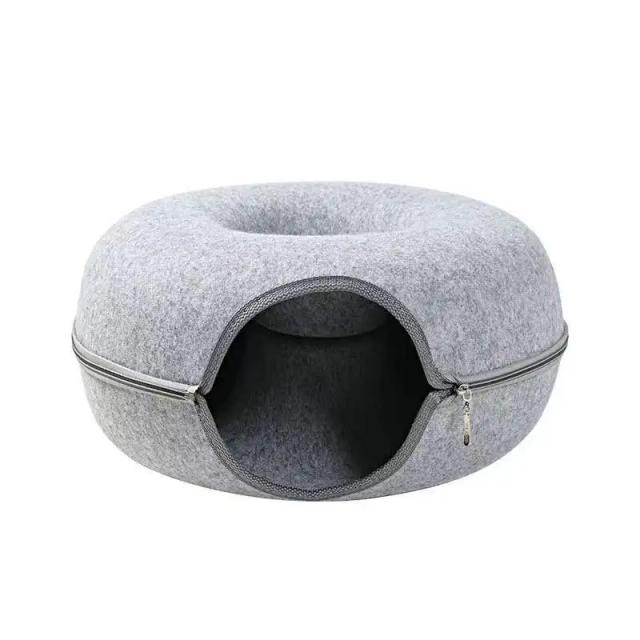 Túnel Interativo Dupla Função: Brinquedo para Gatos e Cama em Formato de Donut para Treinamento e Lazer Indoor
