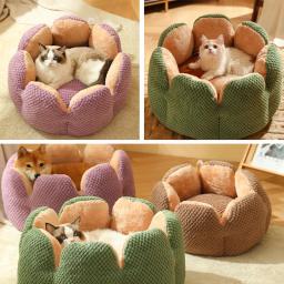 Cama em forma de pétala para animais de estimação, camas para cães, canil, inverno quente, Kitten House, Soft Plush, cesta redonda, fofo, Puppy Cushion Mat, Pet Supplies, 40cm - Image 5