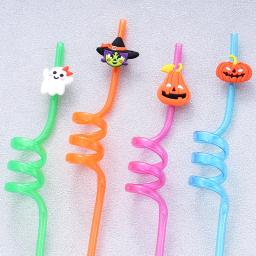 Canudo plástico descartável para o tema halloween, canudos estilo cartoon, morcegos abóbora, forma do crânio, fontes do partido do aniversário das crianças, 12pcs - Image 4