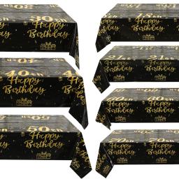 Toalha de mesa descartável preta e dourada com festa temática, reunindo decoração, 18, 21, 30, 40, 50, 60, 70, aniversário, 1pc - Image 1