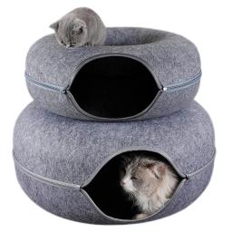 Dupla Utilização Túnel Jogo Interativo Brinquedo, Donut Cat Bed, Indoor Kitten Equipamentos Esportivos, Cat House, Pet Training House - Image 1
