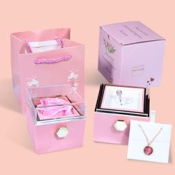 Caixa De Jóias Giratória Flor Rosa, Caso De Presente De Festa De Casamento, Caso Do Dia Dos Namorados - Image 3