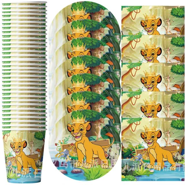 Conjunto de Decoração para Festa Rei Leão com 60 Peças: Talheres, Copos, Pratos e Guardanapos para Aniversário e Chuveiro de Bebê