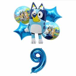 Desenhos animados azuis aniversário decoração balões, fofo foil número balão set, decoração adereços partido, presente, 6 pcs - Image 6