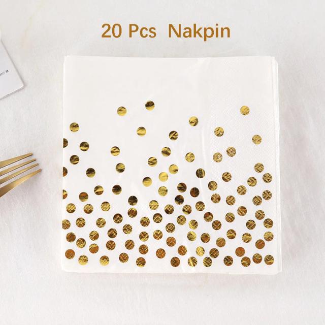 Conjunto Elegante de Louça Descartável para Fiestas: Pratos, Copos, Guardanapos e Toalha de Mesa em Branco e Dourado para Aniversários e Baby Showers