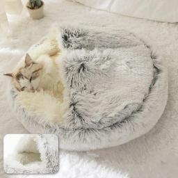 Soft Plush Pet Bed com tampa redonda Cat Bed Pet Colchão Quente Cat Dog 2 em 1 Sleeping Nest Cave para cães pequenos - Image 3