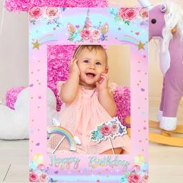 Quadro fotográfico do tema do unicórnio para crianças, suporte fotográfico de papel, decoração de festa de aniversário, chá de bebê - Image 5