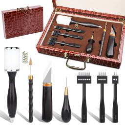 1 conjunto profissional de ferramentas artesanais de couro, costura manual, perfurador, escultura, martelo de trabalho, acessórios de ferramentas diy com caixa - Image 1