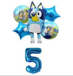Desenhos animados azuis aniversário decoração balões, fofo foil número balão set, decoração adereços partido, presente, 6 pcs - Image 4