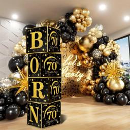 Caixas de presente de aniversário preto e dourado para homens e mulheres, decoração de festa temática de graduação, 70th Born 1954, 4 peças - Image 5