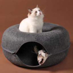 Dupla Utilização Túnel Jogo Interativo Brinquedo, Donut Cat Bed, Indoor Kitten Equipamentos Esportivos, Cat House, Pet Training House - Image 4