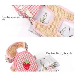 Cute morango colete gato arnês, mochila respirável, alça de peito ajustável, pet tração corda conjunto, trela do cão suprimentos - Image 6