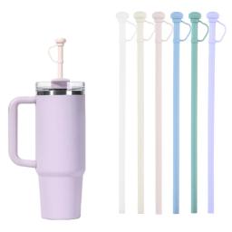 Reutilizáveis canudos de silicone com tampa, longas palhas flexíveis, acessórios de substituição, Stanley Cup, 12 Polegada, 40 oz, 30 oz - Image 6