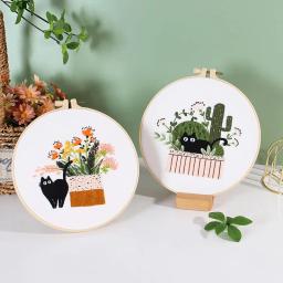DIY Kit Gato Bordado para Iniciantes, Animal Padrão Impresso, Ponto Cruz Set, Bordado Hoop, Costura Artesanal, Art Craft Kit, Bonito - Image 5