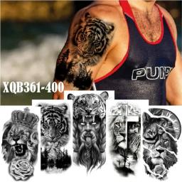 Animal Pattern Tattoo Stickers Set, Transferência de água Adesivos, Meia Imagem Grande Braço, Cabeça De Leão De Tigre, Decalques Corporais Poderosos - Image 1