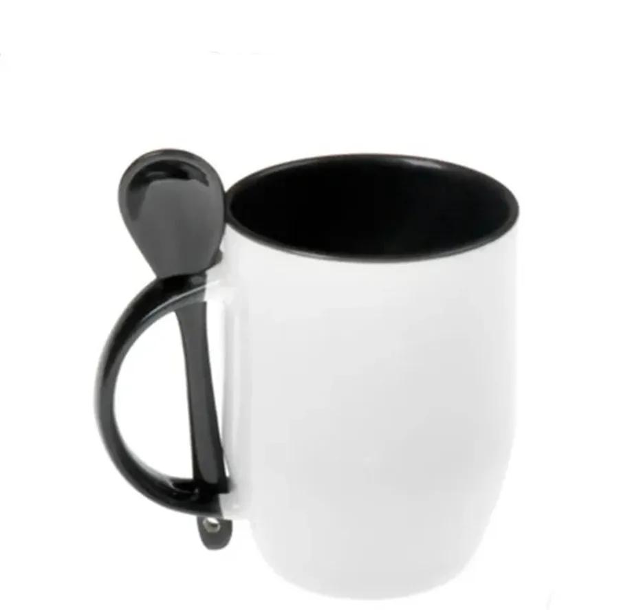 Black Heat Sensitive Caneca com Colher, Adequado para Personalizar a Impressão, Sublimação em Branco, Colorido Magic Coffee Cup, 11oz - Image 1