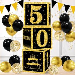 Caixas de Cartas de Aniversário para Adultos, Dourado e Preto, Presente de Papel, Artigos de Festa, 30 Anos, 40 Anos, 50 Anos - Image 1