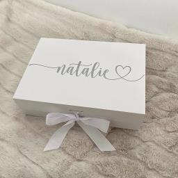 Caixa de presente personalizada com fita, nome personalizado e papel Keepsake Box, luxo, festa nupcial, dama de honra, proposta, branco, preto, rosa - Image 5