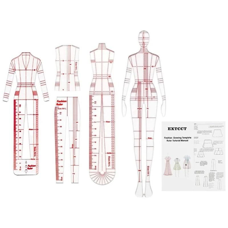 Régua modelo costura manequim, 4 unidades, ilustração régua desenho para costura, alfaiataria, design - Image 1