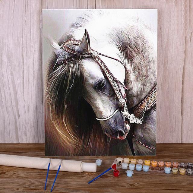 Kit Completo de Tintas a Óleo para Pintura por Números de Animais e Cavalos - Decoração de Casa e Artesanato em Tela 50x70